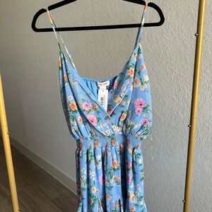 Floral Blue Spaghetti Strap Dress